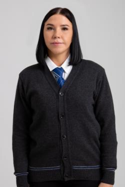 BLUE AND SILVER CARDIGAN 100% LAMBSWOOL